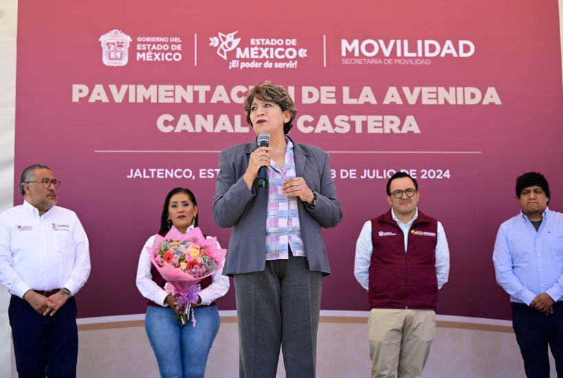 Durante una gira de trabajo en el Valle de México, la Mandataria estatal inició la pavimentación de la Avenida Canal de Castera en Jaltenco.